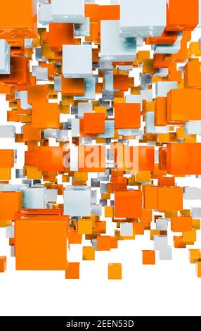 Illustration futuriste 3D de carrés, rectangles et formes géométriques colorés sur fond blanc.Image abstraite de cubes ou d'arrière-plan de bloc Banque D'Images
