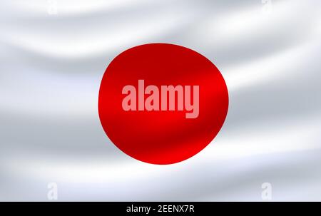 Drapeau du Japon icône 3d du symbole national. Bannière officielle japonaise agitant dans le vent avec un cercle rouge sur le champ blanc pour les voyages asiatiques, patriote Illustration de Vecteur