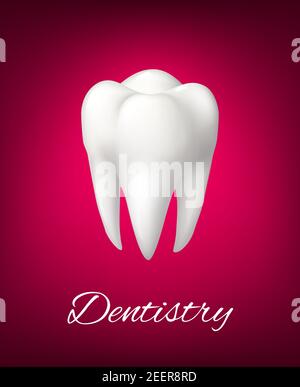 Une icône ou une affiche à vecteur 3D réaliste de la dent blanche pour la clinique dentaire ou le cabinet médical dentaire. Symbole de dents propres et saines pour le dentifrice ou Illustration de Vecteur