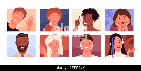 Les visages des gens, la communauté des avatars, les différents clients dans la communication de réseau social Illustration de Vecteur