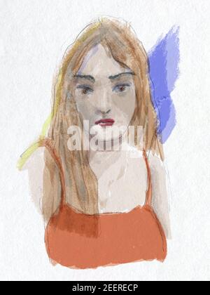 femme portrait croquis peinture art illustration Banque D'Images