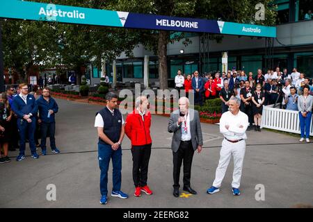 Conférence de presse de l'annonce de l'annulation de la course organisée par CAREY Chase (usa), Président-Directeur général de Formula One Group FOG, MASI Michael, Directeur de course de la FIA, WESTACOTT Andrew, Directeur général de la Société du Grand Prix d'Australie, Et LITTLE Paul, Grand Prix d'Australie Chariman, pendant le Grand Prix d'Australie de Formule 1 Rolex 2020 du 13 au 15 mars 2020 sur le circuit du Grand Prix d'Albert Park, à Melbourne, Australie - photo Florent Gooden / DPPI Banque D'Images