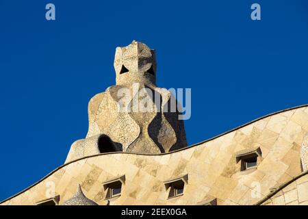 Casa Mila, la Pedrera. Conçu par l'architecte Antoni Gaudi. Barcelone, Catalogne, Espagne. Banque D'Images