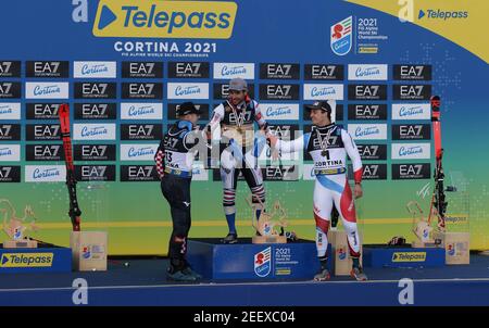 Pordium lors des Championnats du monde DE SKI alpin 2021 FIS - Parallel Giant Slalom - hommes, course de ski alpin à Cortina (BL), Italie, février 16 2021 Banque D'Images