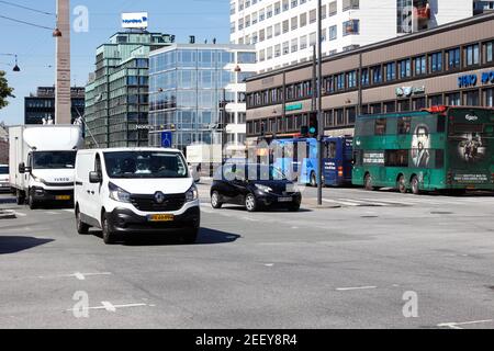 Copenhague, Danemark - 27 juin 2018 : vue de la circulation sur la rue Vesterbrogade dans le centre-ville de Copenhague. Banque D'Images