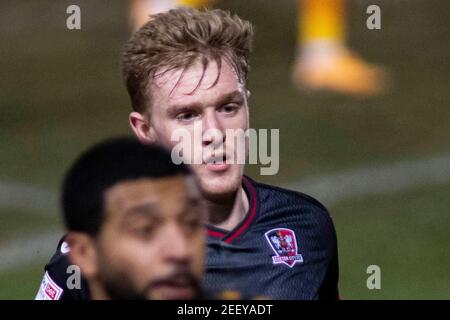 Newport, Royaume-Uni. 16 février 2021. Jack Sparkes d'Exeter City regarde sur. EFL football League Two Match, Newport County v Exeter City at Rodney Parade, Newport, pays de Galles, le mardi 16 février 2021. Cette image ne peut être utilisée qu'à des fins éditoriales. Utilisation éditoriale uniquement, licence requise pour une utilisation commerciale. Aucune utilisation dans les Paris, les jeux ou les publications d'un seul club/ligue/joueur. photo de Lewis Mitchell/Andrew Orchard sports Photography/Alamy Live News crédit: Andrew Orchard sports Photography/Alamy Live News Banque D'Images