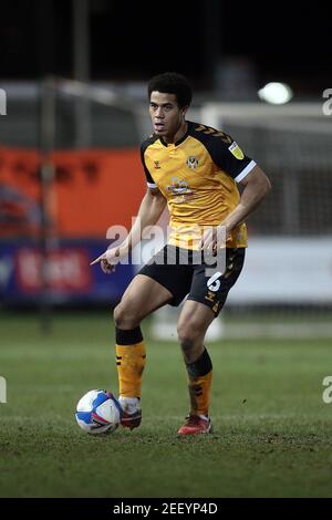 Newport, Royaume-Uni. 16 février 2021. Priestley Farquharson du comté de Newport lors du match EFL Sky Bet League 2 entre le comté de Newport et Exeter City à Rodney Parade, Newport, pays de Galles, le 16 février 2021. Photo de Dave Peters. Utilisation éditoriale uniquement, licence requise pour une utilisation commerciale. Aucune utilisation dans les Paris, les jeux ou les publications d'un seul club/ligue/joueur. Crédit : UK Sports pics Ltd/Alay Live News Banque D'Images