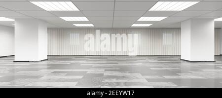 bureau blanc vide avec design moderne et piliers classiques avec illustration du rendu 3d sol carrelé en pierre Banque D'Images