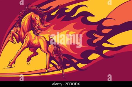 Des silhouettes de chevaux avec des langues de flammes. Vector illustration. Illustration de Vecteur