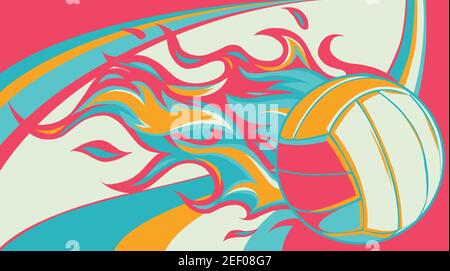 Illustration vectorielle de volley-ball avec forme de flamme simple. Illustration de Vecteur