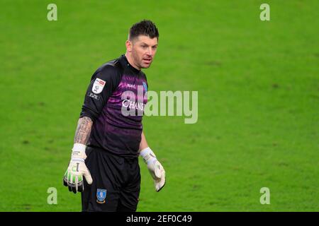 Stoke on Trent, Royaume-Uni. 16 février 2021. Keiren Westwood #1 de Sheffield mercredi à Stoke-on-Trent, Royaume-Uni le 16/2021. (Photo de Conor Molloy/News Images/Sipa USA) crédit: SIPA USA/Alay Live News Banque D'Images