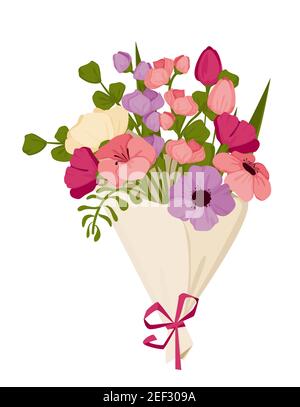 Bouquet de printemps pour la Fête des mères avec tulipes et autres fleurs, 8 mars, Journée internationale de la femme. Vecteur Illustration de Vecteur