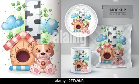 Affiche et merchandising pour chien de maison mignonne. Illustration de Vecteur