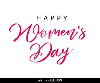 Mars 8 Happy Women's Day lettrage élégant. Joli joli fond blanc de couleur, inscription calligraphique en style de trait de pinceau. Abstrait isolé Illustration de Vecteur