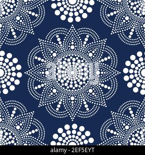 Motif vectoriel sans couture avec des mandalas de peinture à points. Style aborigène de la peinture à points. Fleur décorative. Flocon de neige d'hiver Illustration de Vecteur