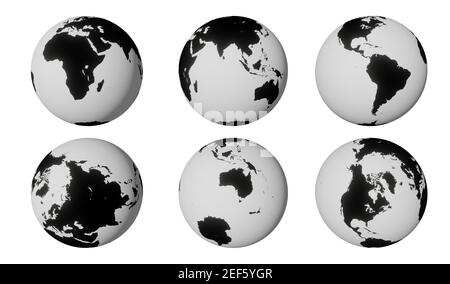 Ensemble de terre, globe de différentes façons isolé sur fond blanc avec masque. Rendu 3D. Banque D'Images