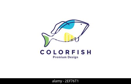 fruits de mer ligne de poissons art moderne coloré logo design icône vectorielle illustration du symbole Illustration de Vecteur