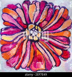 Fleur pittoresque rose-rouge sur fond blanc. Peinture de texture. Banque D'Images