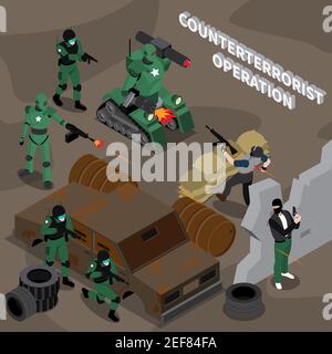 Métiers de robot concept de conception 3d sur le thème de l'opération contre-terroriste illustration du vecteur isométrique Illustration de Vecteur