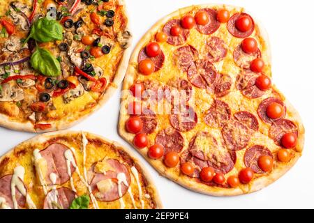 différents types de pizzas dans assortiment, gros plan Banque D'Images
