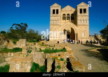 Façade d'une église, Eglise de la Transfiguration, Mont Tabor, Israël Banque D'Images