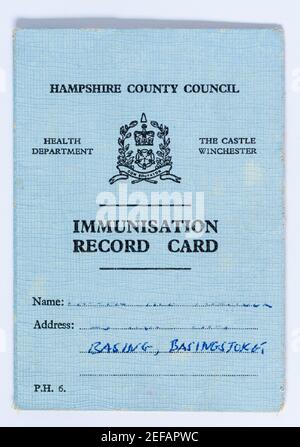 Fiche de vaccination, Angleterre, Royaume-Uni, années 1960 Banque D'Images