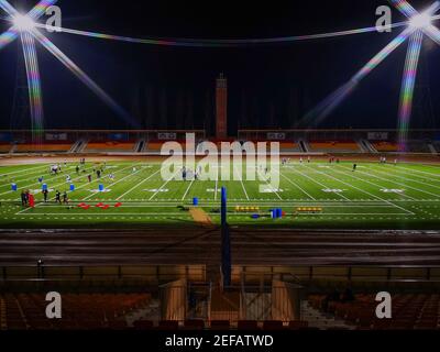 Wroclaw Pologne Mars 8 2019 entraînement de rugby au stade olympique la nuit Banque D'Images