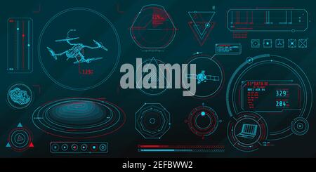 Ensemble d'éléments fins sur le thème de Drone Control. Illustration de Vecteur
