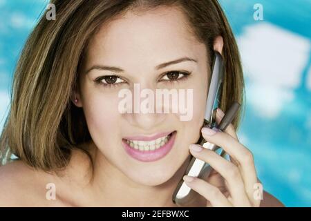 Portrait of a young woman and smiling Banque D'Images