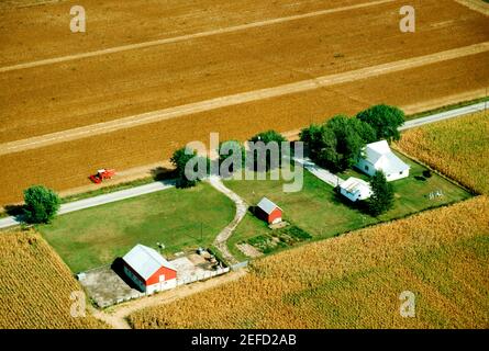 Vue aérienne des fermes au moment de la récolte dans le comté de Clinton , OH Banque D'Images