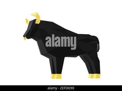 Low poly Black Bull, un symbole de la nouvelle année 2021, rendu 3d Banque D'Images