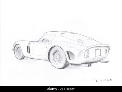 ferrari 250 gto, voiture de course d'époque, dessin de la manule, crayon Banque D'Images