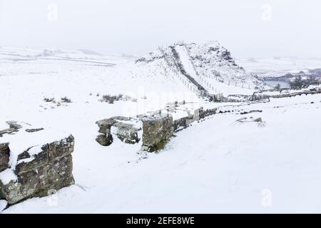 La porte sud de Milecastle 42 à Cawfield, mur d'Hadrien, Northumberland, Royaume-Uni Banque D'Images