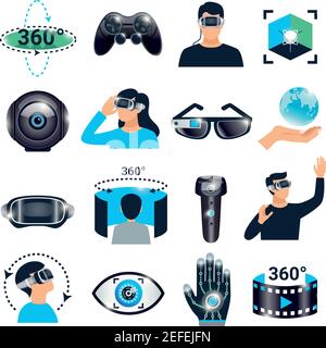Jeu de lunettes avec icône de simulation de réalité virtuelle isolée colorée un angle de vue de trois cent soixante degrés vecteur illustration Illustration de Vecteur