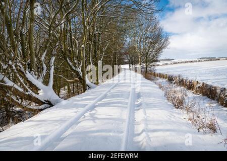 Sentier couvert de neige (sur chemin de fer inutilisé) aux frontières écossaises Banque D'Images