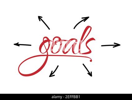 World Goals écrit en stylo rouge. Les flèches divergent du mot cible dans différentes directions. Concept d'entreprise... Illustration vectorielle isolée sur blanc. Illustration de Vecteur