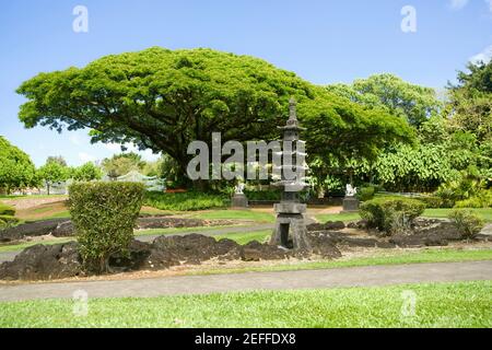 Structure au bord de la route, Parc et jardins de Liliuokalani, Hilo, Big Island, îles Hawaii, États-Unis Banque D'Images