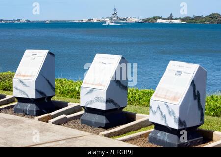 Monuments commémoratifs de guerre à un port, USS Arizona Memorial, Pearl Harbor, Honolulu, Oahu, Îles Hawaii, États-Unis Banque D'Images