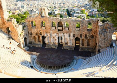 Vue panoramique d'un amphithéâtre, Théâtre de Herodes Atticus, Athènes, Grèce Banque D'Images