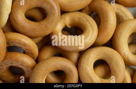 Arrière-plan de la mini-ronde bagels Heap vue de dessus Banque D'Images