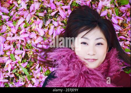 High angle view of a young woman smiling Banque D'Images