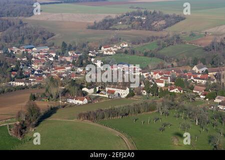 Chaussy vue du ciel, dans le département du Val-d'Oise (95710); région Ile-de-France, France - 03 janvier 2010 Banque D'Images