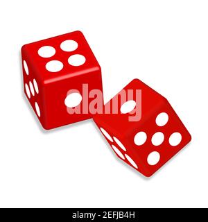 Deux cubes de dés rouges avec ombre sur fond blanc. Concept de modèle de jeu de casino. Illustration de Vecteur