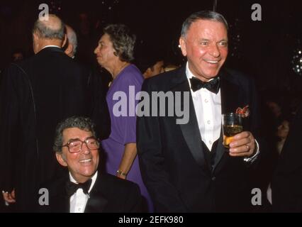 PALM SPRINGS,CA - FÉVRIER 12: Acteurs/chanteurs Dean Martin et Frank Sinatra assistent à la Saint-Valentin de Frank et ses amis Love in II le 12 février 1983 à l'hôtel Canyon à Palm Springs, Californie crédit: Ralph Dominguez/MediaPunch Banque D'Images