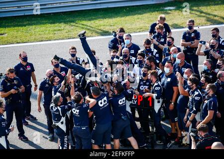 Alpha Tauri Celebration, GASLY Pierre (fra), Scuderia AlphaTauri Honda AT01 célèbre sa victoire lors de la Formule 1 Gran Premio Heineken d'italia 2020, 2020 Grand Prix italien, du 4 au 6 septembre 2020 sur l'Autodromo Nazionale di Monza, à Monza, près de Milan, Italie - photo Florent Gooden / DPPI Banque D'Images