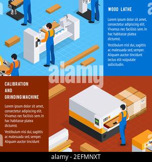 Ensemble de bannières isométriques horizontales en bois avec symboles de machine d'étalonnage isolés illustration vectorielle Illustration de Vecteur
