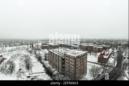 Vue aérienne sur le paysage hivernal de la neige à Berlin Banque D'Images