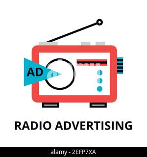 Illustration vectorielle plate et moderne à lignes fines, concept de publicité radio, pour le graphisme et le web design Illustration de Vecteur