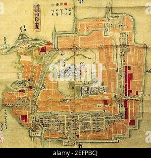 Ancienne carte du château Himeji. Banque D'Images