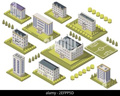 Ensemble d'université isométrique avec terrain de sport et vecteur isolé de campus illustration Illustration de Vecteur